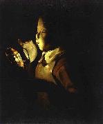 Georges de La Tour Boy Blowing at Lamp oil painting artist